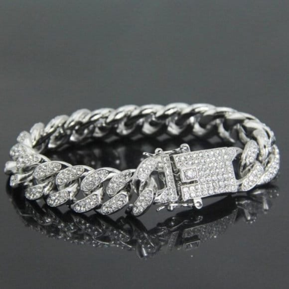Men’s Miami Cuban Link Diamond Bracelet, Cubic Zirconia Bracelet, CZ Bracelet - Picture 7 of 8